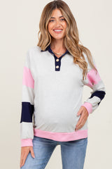 Navy Colorblock Collared Maternity Pullover