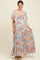 Light Blue Floral Flyway Sleeve V-Neck Tiered Maternity Maxi Dress