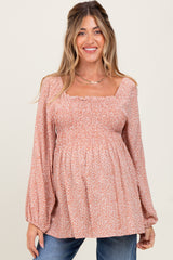 Mauve Printed Smocked Maternity Tunic Top