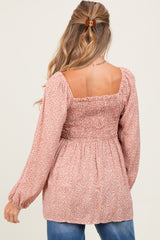 Mauve Printed Smocked Maternity Tunic Top