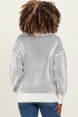 Charcoal Two Tone Stripe Textured Henley Neck Maternity Sweater Top