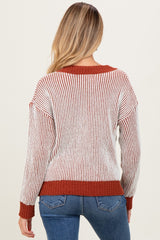 Rust Two Tone Ribbed V-Neck Chenille Maternity Sweater