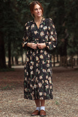 Black Multi Floral Tiered Button Down Maternity Maxi Dress