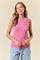 Pink Textured Rib Ruffle Detail Tank Top
