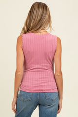 Pink Textured Rib Ruffle Detail Maternity Tank Top