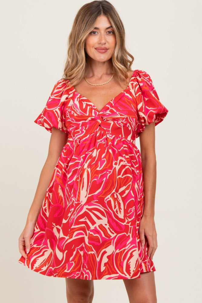 Red Printed Twisted Front Maternity Mini Dress