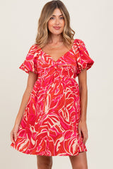 Red Printed Twisted Front Maternity Mini Dress