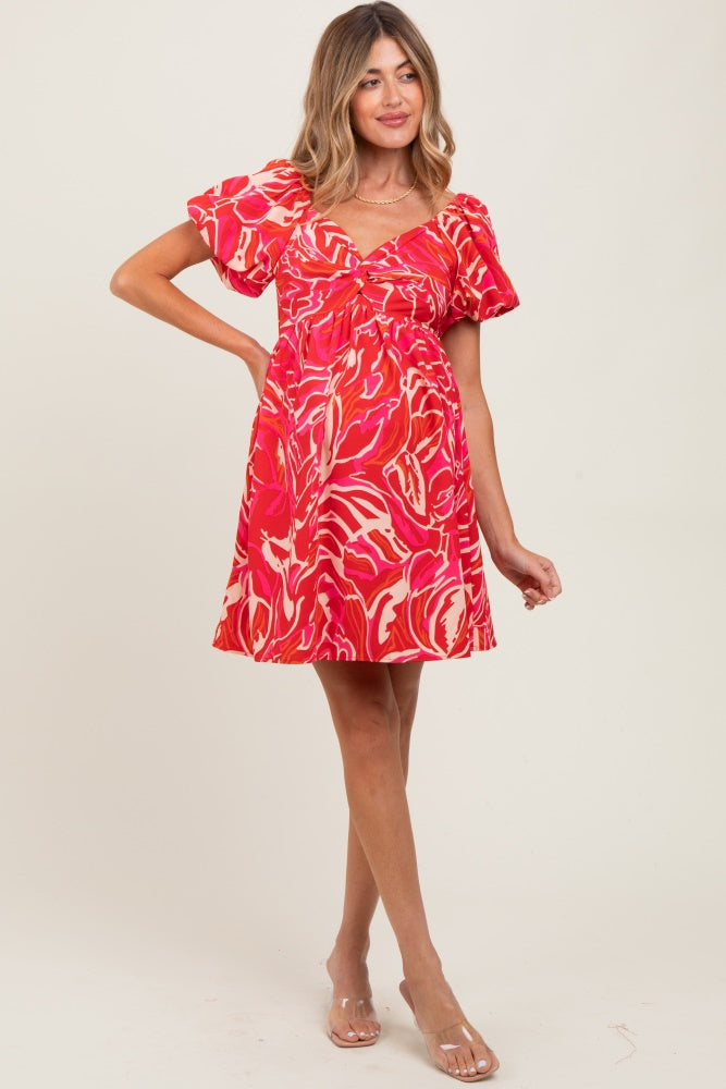 Red Printed Twisted Front Maternity Mini Dress