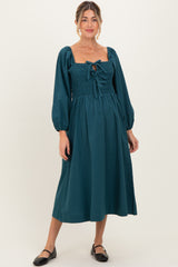 Forest Green Bow Detail Smocked Maternity Midi Dress