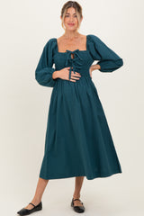 Forest Green Bow Detail Smocked Maternity Midi Dress