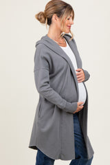 Grey Hooded Long Maternity Cardigan