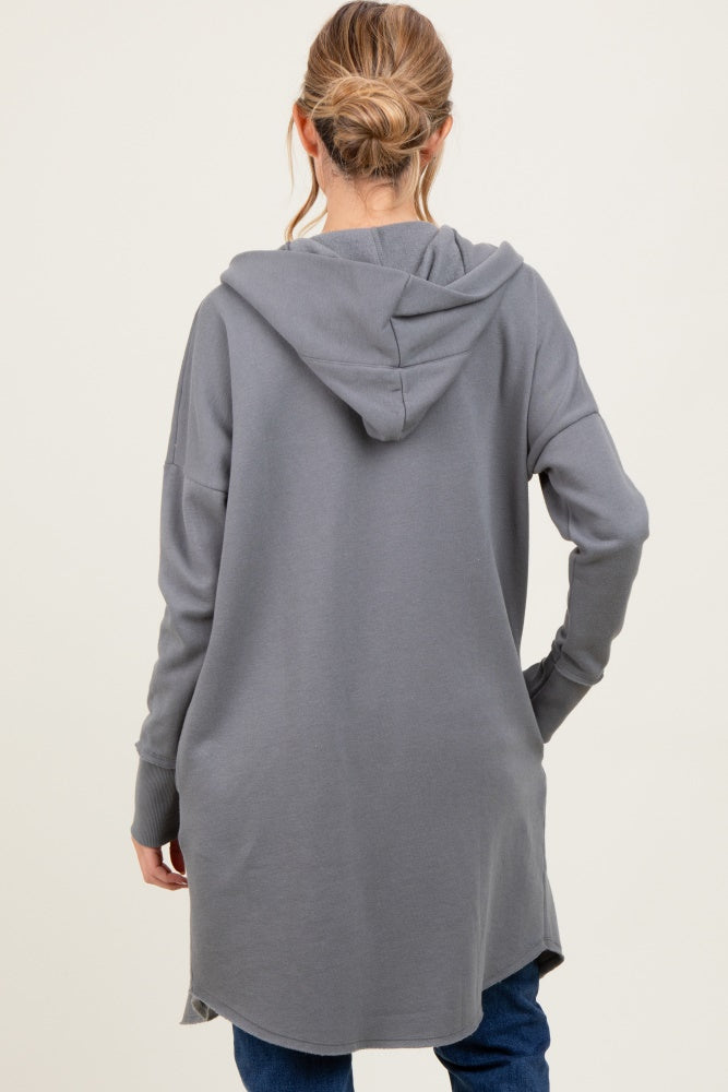 Grey Hooded Long Maternity Cardigan