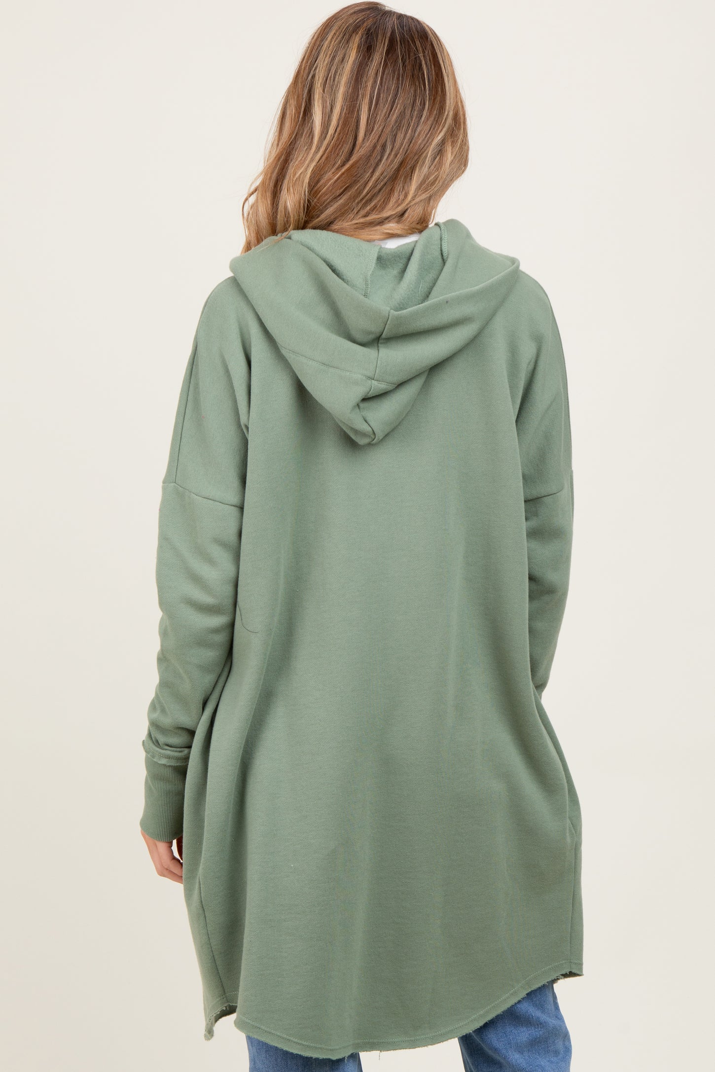 Light Olive Hooded Long Maternity Cardigan