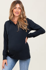 Navy Button Up Maternity Hooded Long Sleeve Top