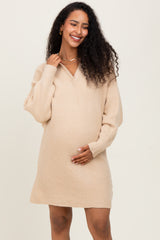 Taupe Chunky Knit Collared Maternity Sweater Dress
