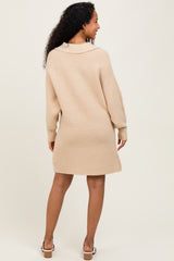 Taupe Chunky Knit Collared Maternity Sweater Dress