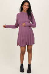 Plum Wide Rib Maternity Mini Sweater Dress