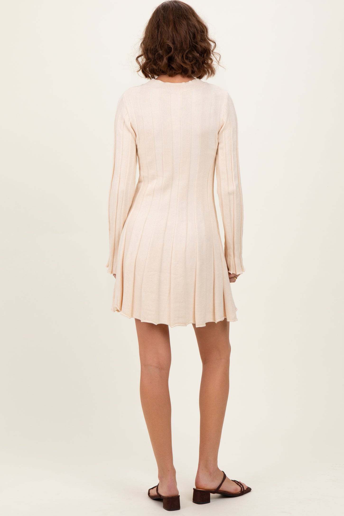 Cream Wide Rib Mini Sweater Dress