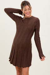 Brown Wide Rib Maternity Mini Sweater Dress