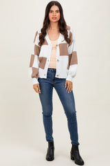 Mocha Checkered Rib Bubble Sleeve Button Cardigan