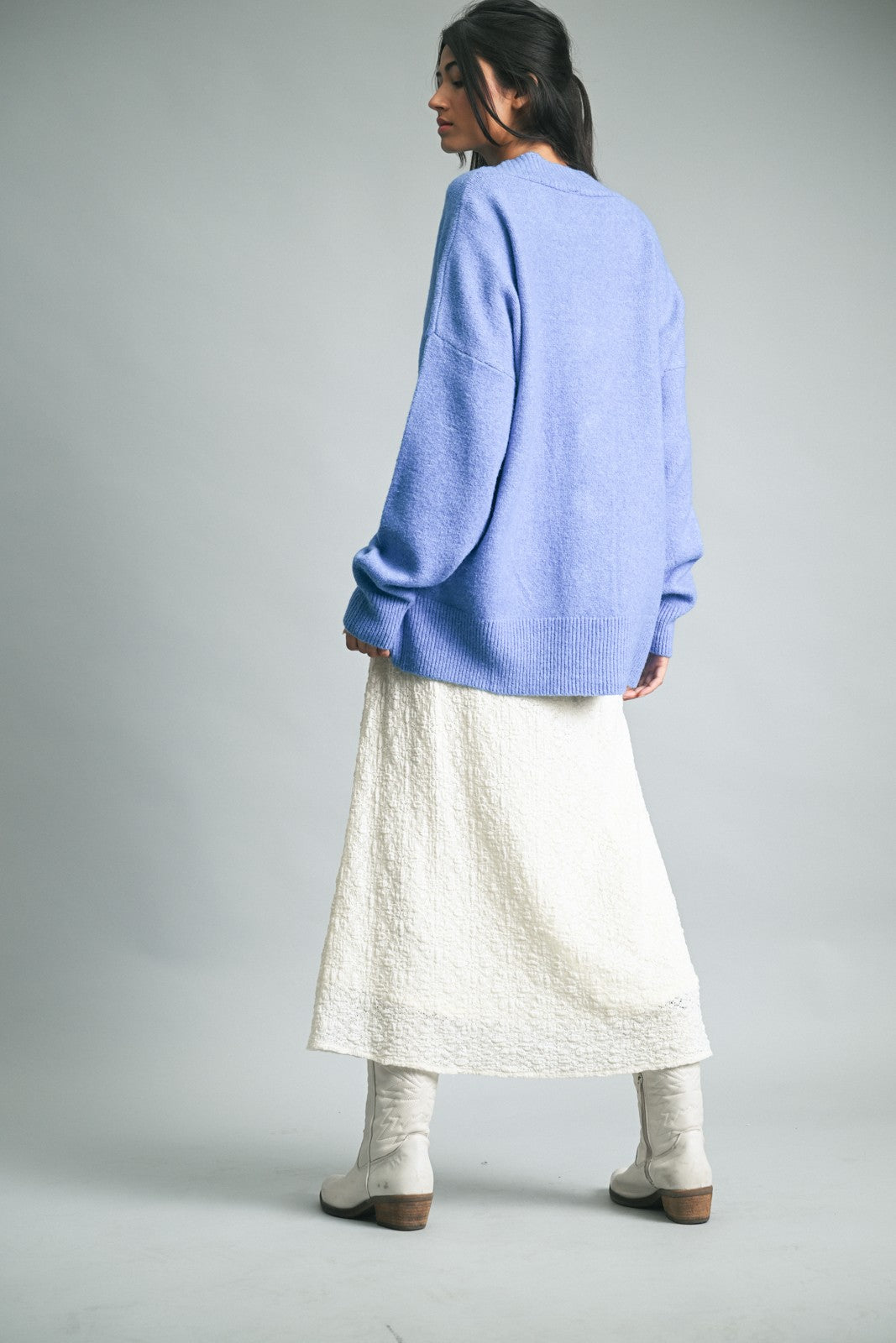 Blue Oversized Toggle Button Cardigan