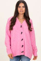 Pink Oversized Toggle Button Cardigan