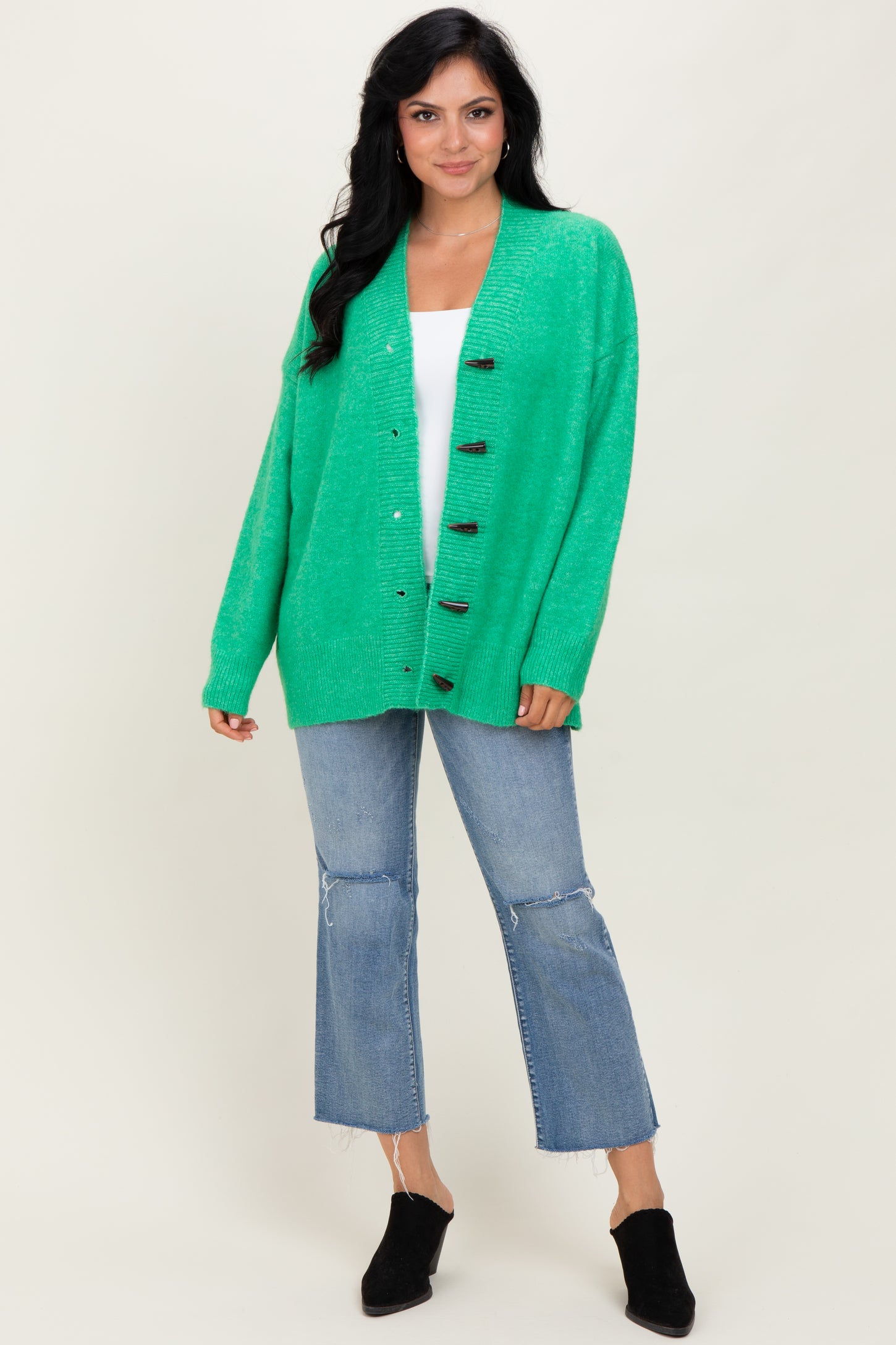 Green Oversized Toggle Button Cardigan