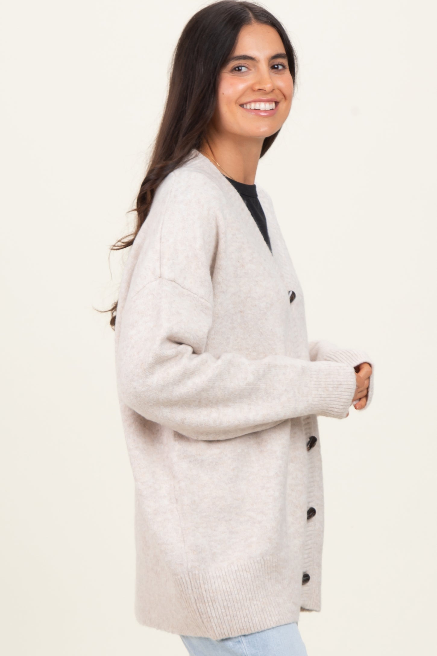 Cream Oversized Toggle Button Cardigan