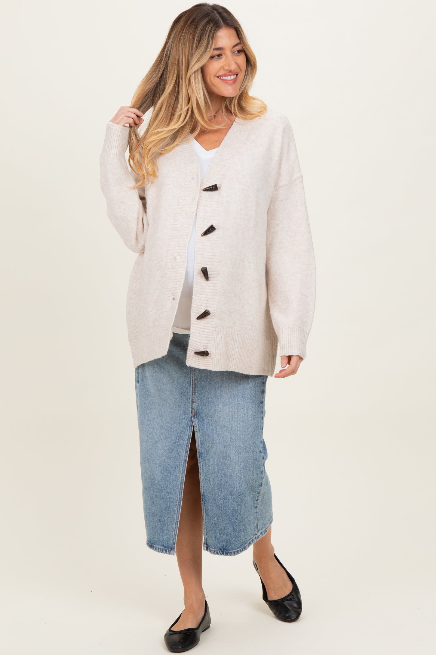 Cream Oversized Maternity Toggle Button Cardigan
