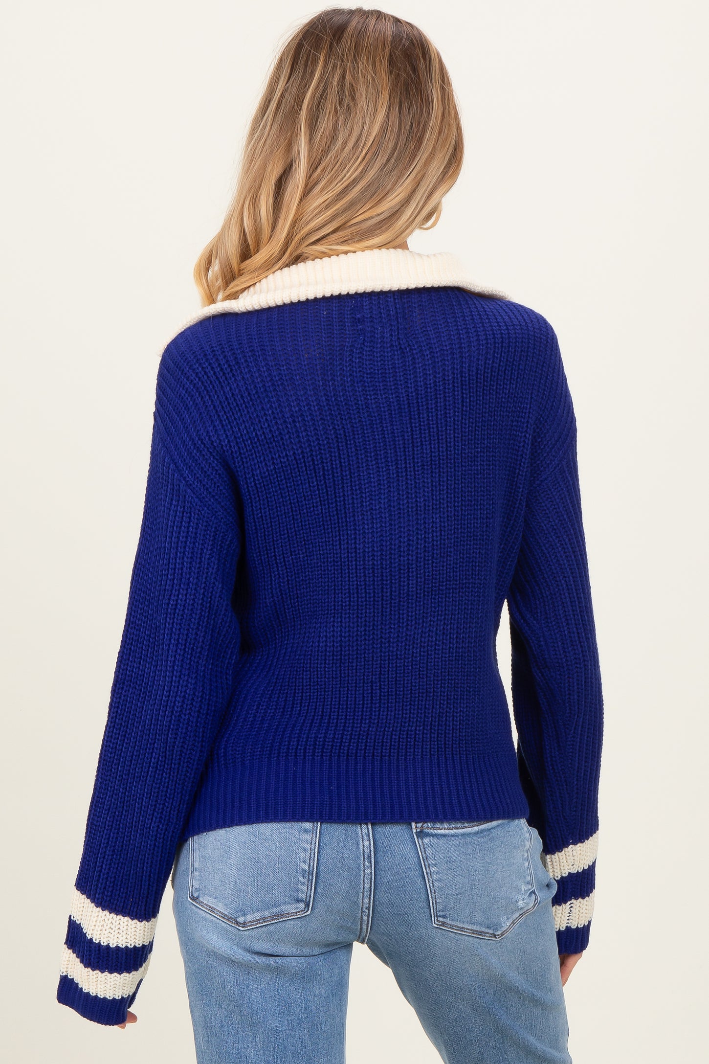 Navy Colorblock Chunky Knit Half Zip Maternity Sweater