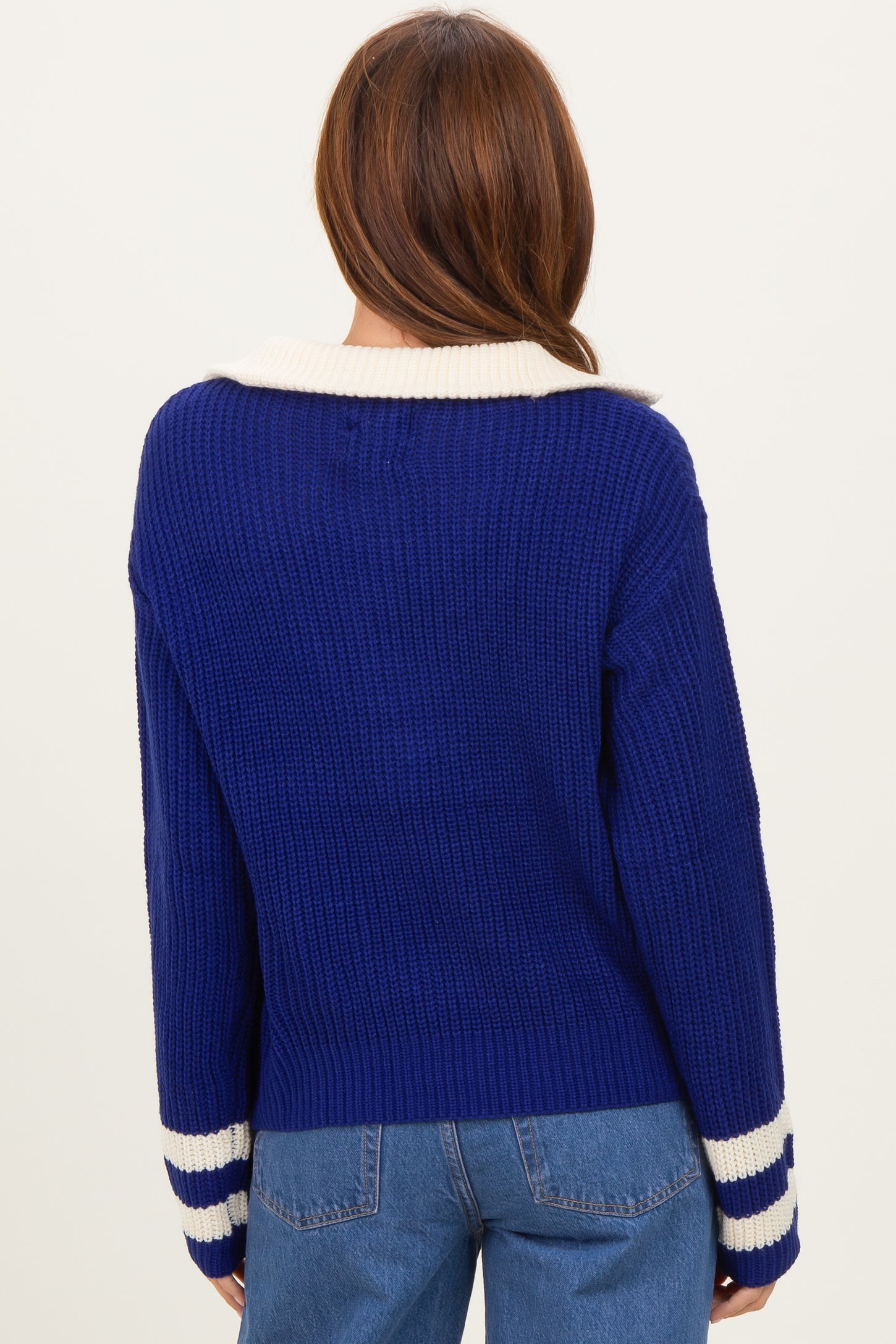 Navy Colorblock Chunky Knit Half Zip Sweater