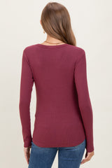 Burgundy Fine Rib Scoop Neck Maternity Long Sleeve Top