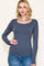 Dark Blue Fine Rib Scoop Neck Long Sleeve Top