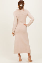 Beige Faux Pearl Detail Off Shoulder Sweater Dress