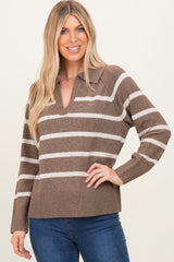 Brown Striped Oversized Polo Sweater