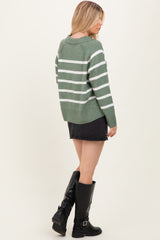 Light Olive Striped Oversized Polo Sweater