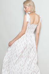 Ivory Floral Shoulder Tie Maxi Dress