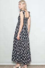 Black Floral Shoulder Tie Maxi Dress