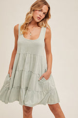 Mint Lace Trim Washed Cotton Maternity Tank Dress