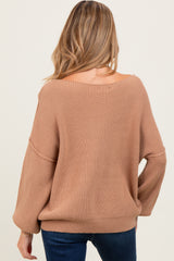 Light Taupe Balloon Sleeve Boat Neck Knit Maternity Sweater