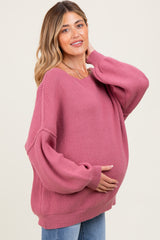 Mauve Balloon Sleeve Boat Neck Knit Maternity Sweater