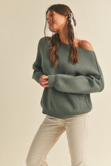 Olive Balloon Sleeve Boat Neck Knit Maternity Sweater