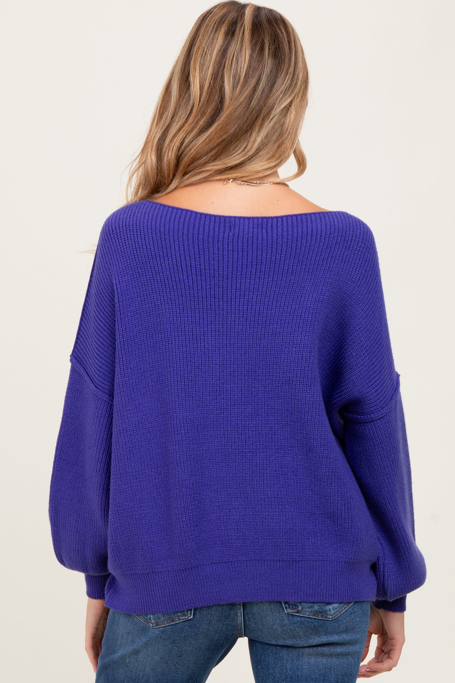 Royal Blue Balloon Sleeve Boat Neck Knit Maternity Sweater