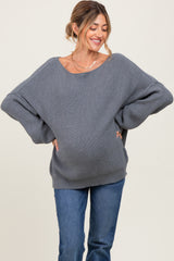Charcoal Balloon Sleeve Boat Neck Knit Maternity Sweater