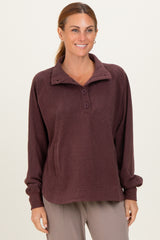 Burgundy Brushed Knit Button Collar Maternity Pullover