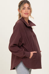 Burgundy Brushed Knit Button Collar Maternity Pullover
