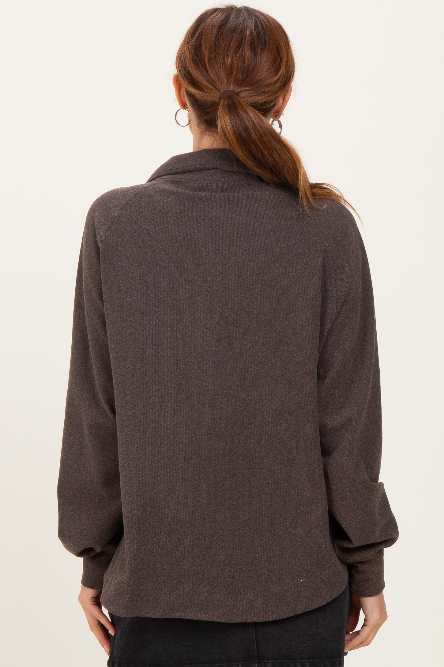 Brown Brushed Knit Button Collar Pullover