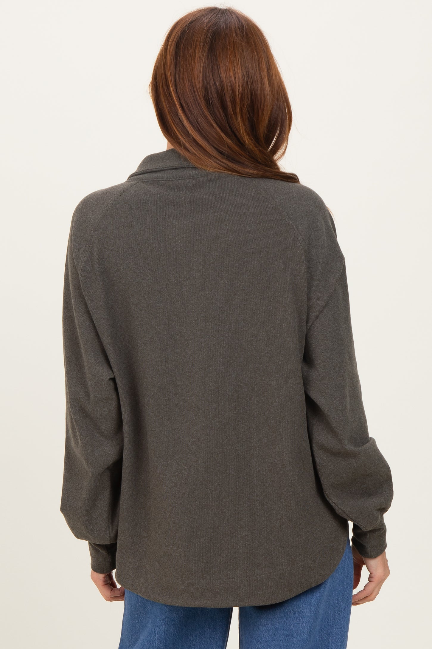 Forest Green Brushed Knit Button Collar Pullover