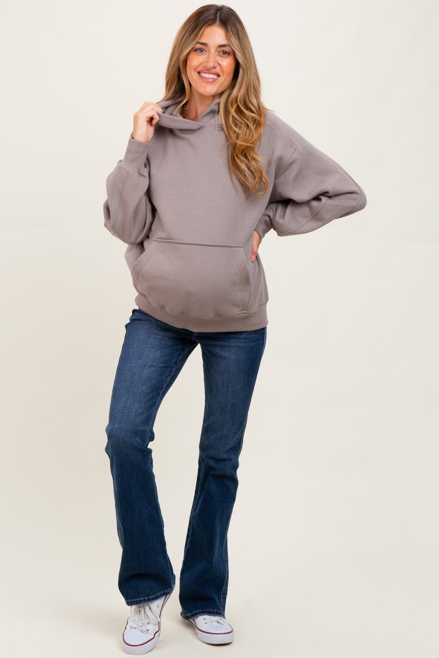 Taupe Fleece Oversized Maternity Hoodie