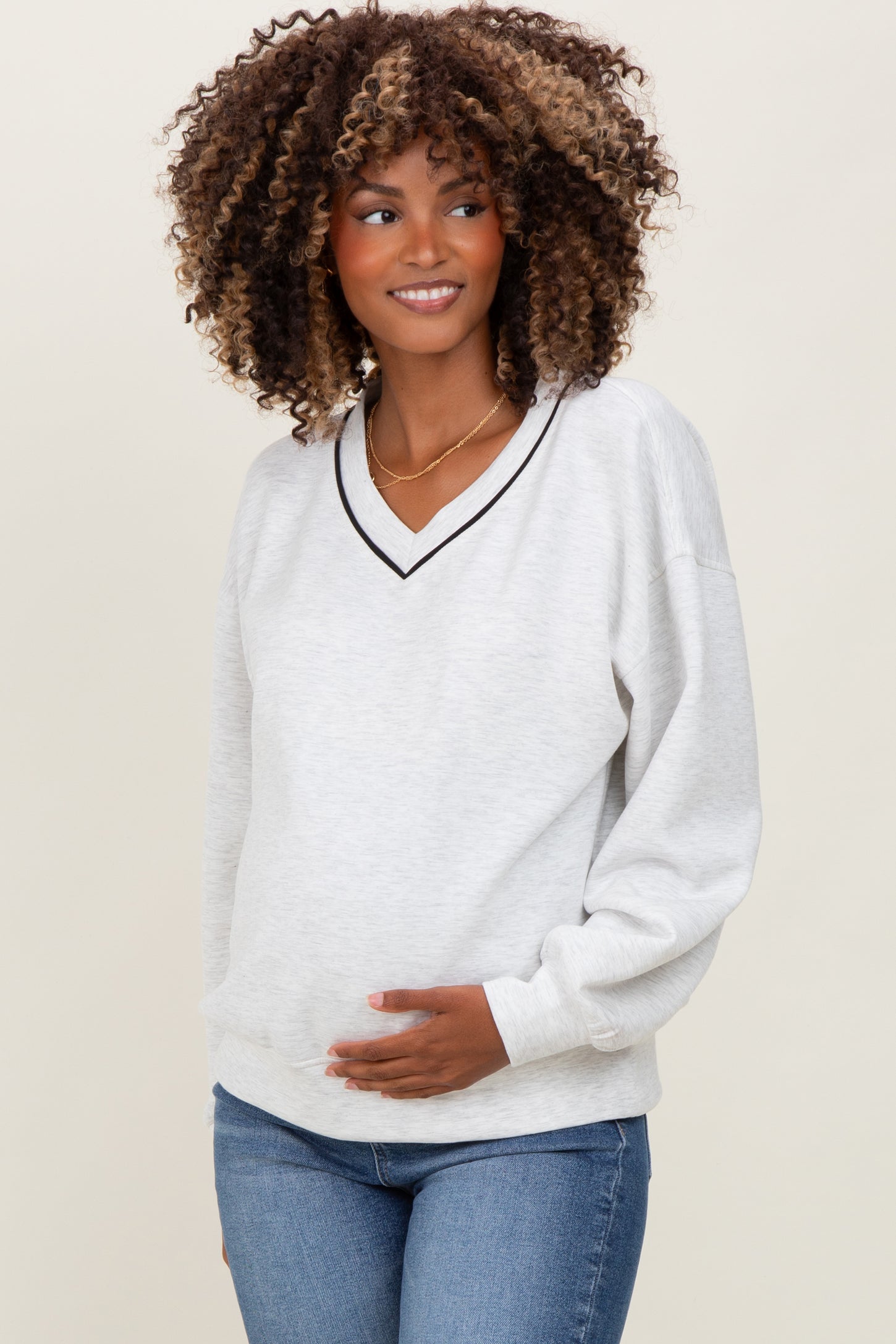 Heather Grey V-Neck Maternity Sweatshirt